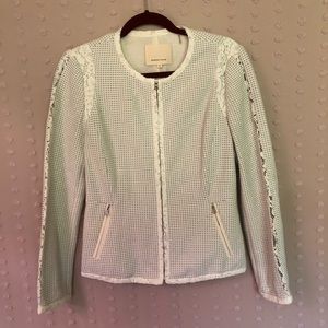 Rebecca Taylor Lace Detail Cotton Blend Structured Zip Up‎ Jacket Sz 8